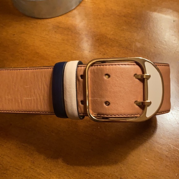 Ann Taylor Wide Leather Trouser Belt. Medium,Tan, Navy, Gold Excellent Condition - Picture 3 of 12